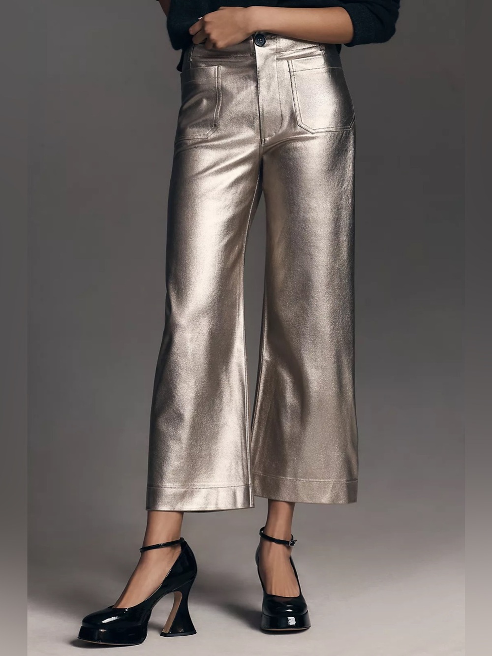 Maeve by Anthropologie The Colette Crop Wide Leg Gold Metallic Pant Sz 27 - Picture 4 of 11